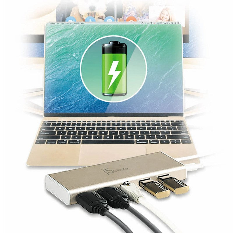j5create JCD381 USB Type-C Dual HDMI Mini Dock-Ethernet/ USB 3.1 HUB / PD2.0, includes 2x HDMI ports and 3x USB ports - Metallic Champagne j5create JCD381 USB Type-C Dual HDMI Mini Dock-Ethernet/ USB 3.1 HUB / PD2.0, includes 2x HDMI ports and 3x USB ports - Metallic Champagne